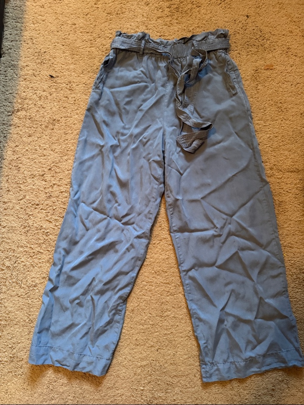 High-Waist Paperbag Tie-Waist Wide Leg Trousers - Slate